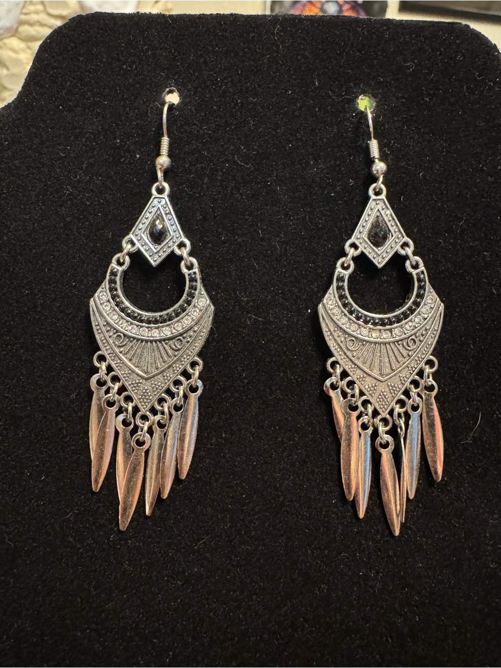 Silver Bohemian Dangle Earrings - Elegant Tribal-Inspired Design